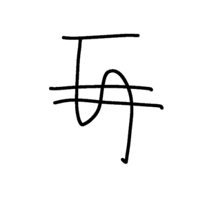 A Hèsã Script letter F with two lines through it