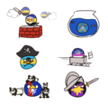 An assortment of ŋountryballs drawn by Zendrid, the first such depictions