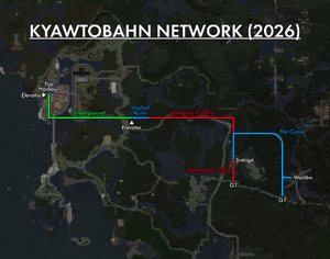 Map of the Kyawtobahn network in 2026
