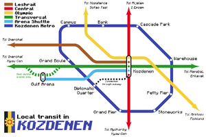 a map showing methods of local transit available in Kozdenen